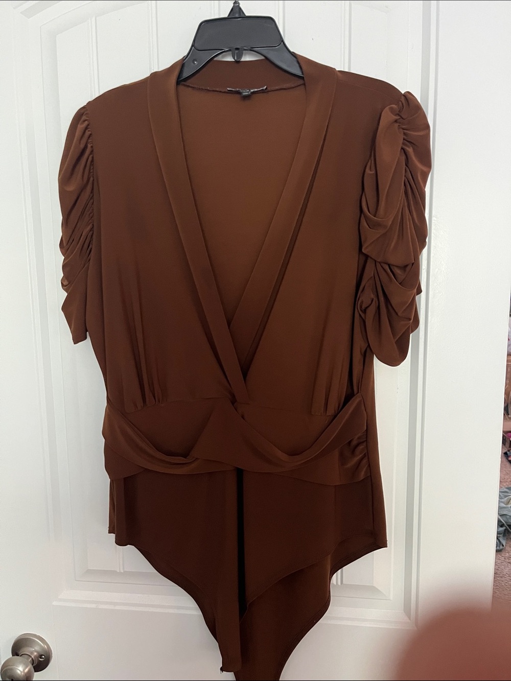 Fashion Nova Brown Draped V-Neck Bodysuit